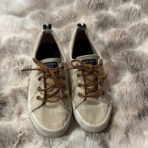 Sperry Beige Canvas Shoes with Brown Laces